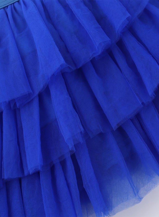 Noomelfish Girls Layered Tutu Skirt Ruffle Tiered Tulle Party Dance Skirt, Royal Blue, Size 9-10 Years - Image 3